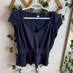 Old Navy Dark Blue Blouse with V-Neck